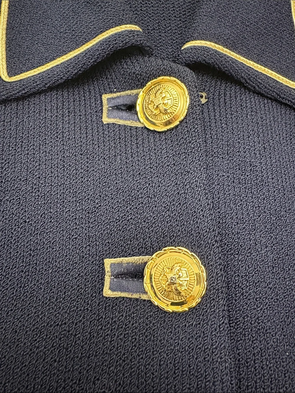 St. John Navy Blue and Gold Blazer and Skirt Suit Set Women Size 6